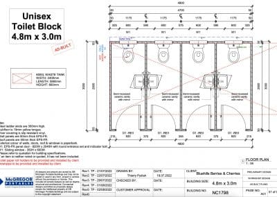 4.8m x 3.0m Unisex Toilet Block with Waste Storage Tank